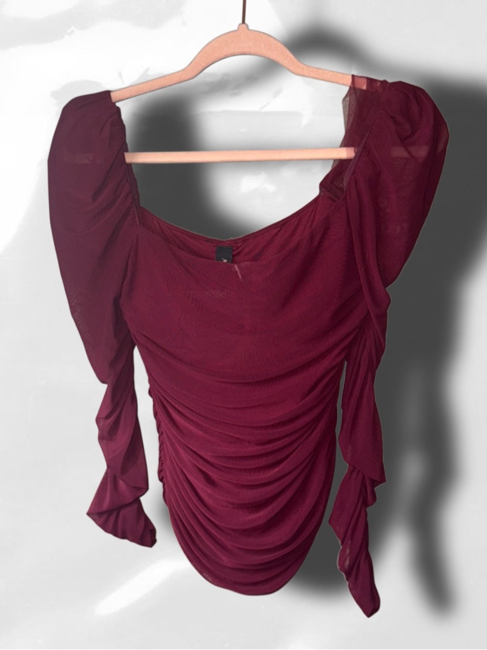 Y2K Burgundy Ruched Half-Sleeve Corset Top